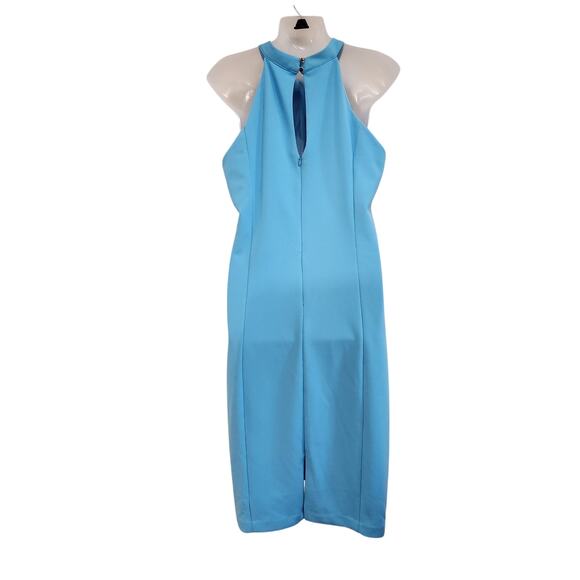 Julia Jordan Twist Halter Midi Cocktail Sheath Dress Sleeveless Blue Size 10 - Picture 2 of 11
